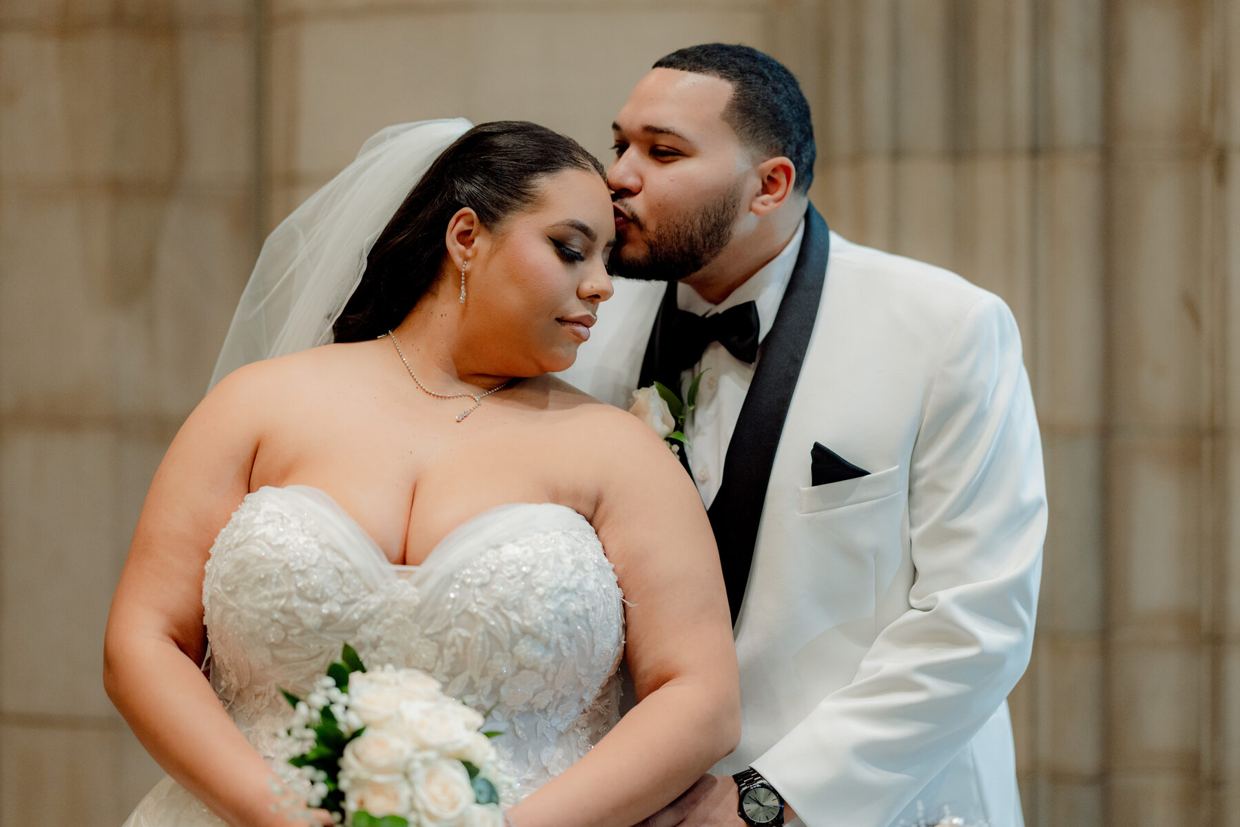 Couple with bouquet
